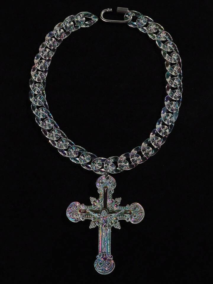 Iridescent Cross Chain With Jesus