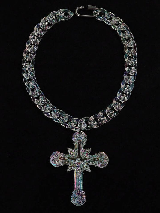 Iridescent Cross Chain With Jesus