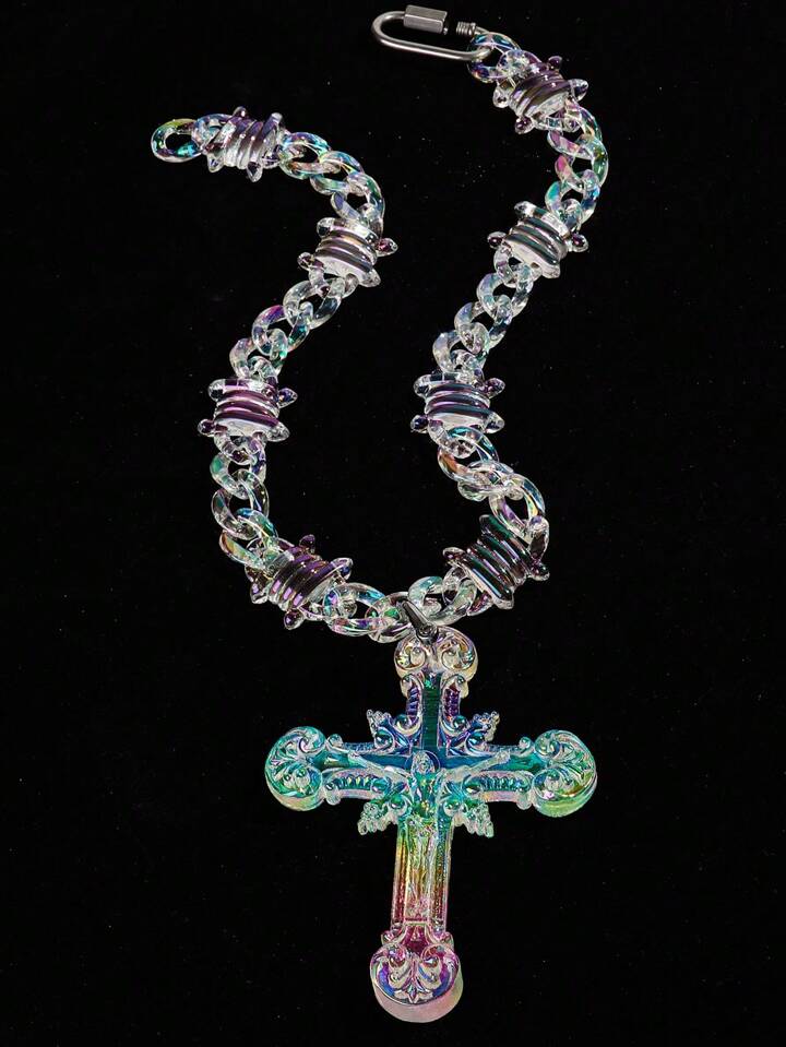 Iridescent Cross Chain With Jesus