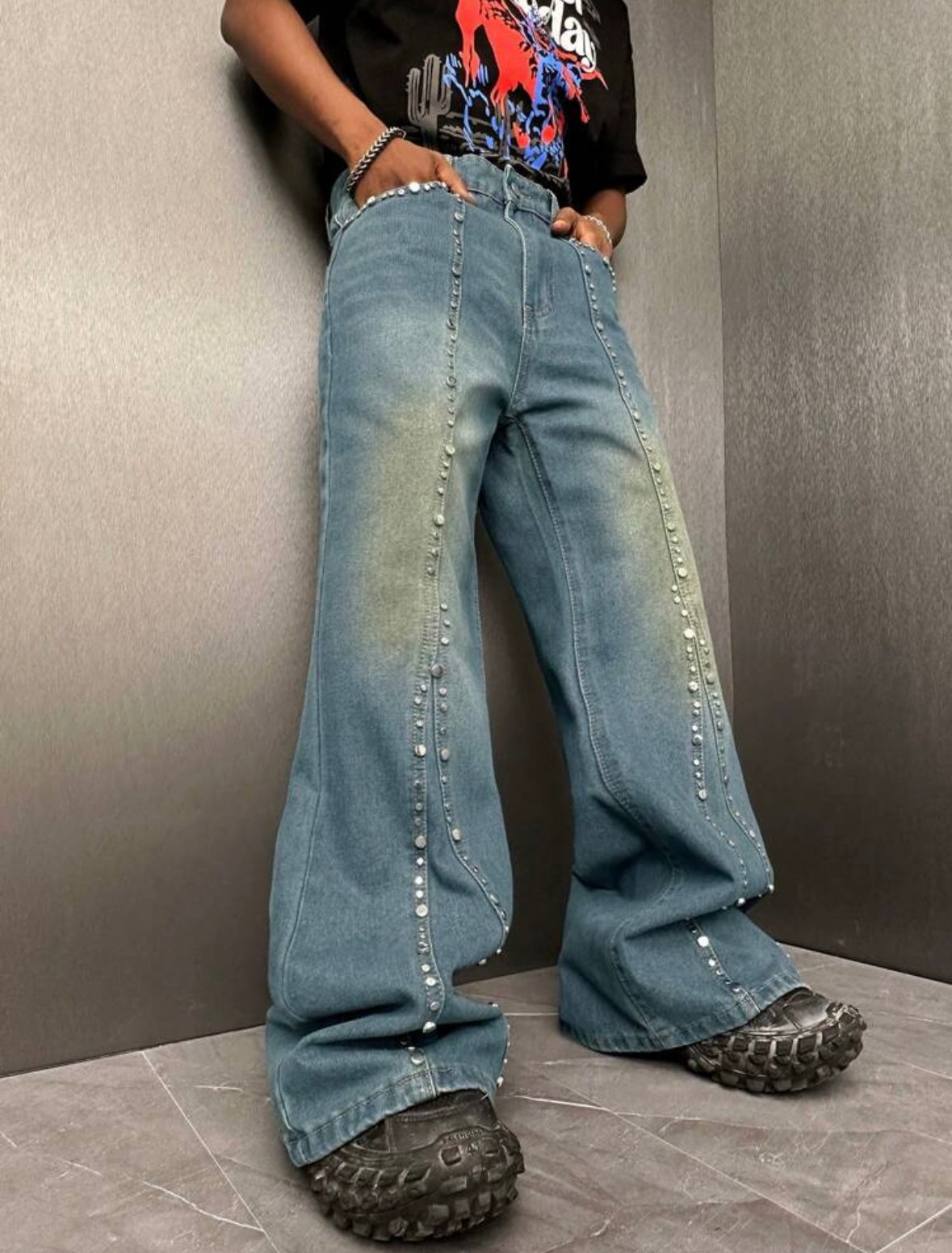 Rhinestone Wide Leg Jeans