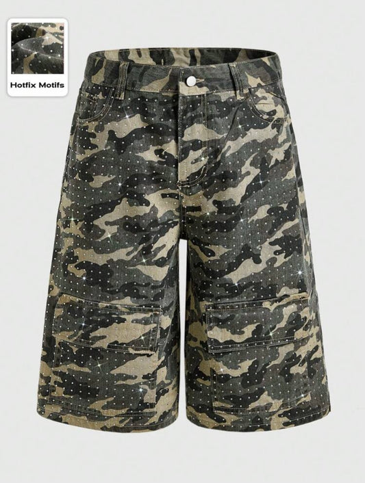 RHINESTONE CAMO JORTS