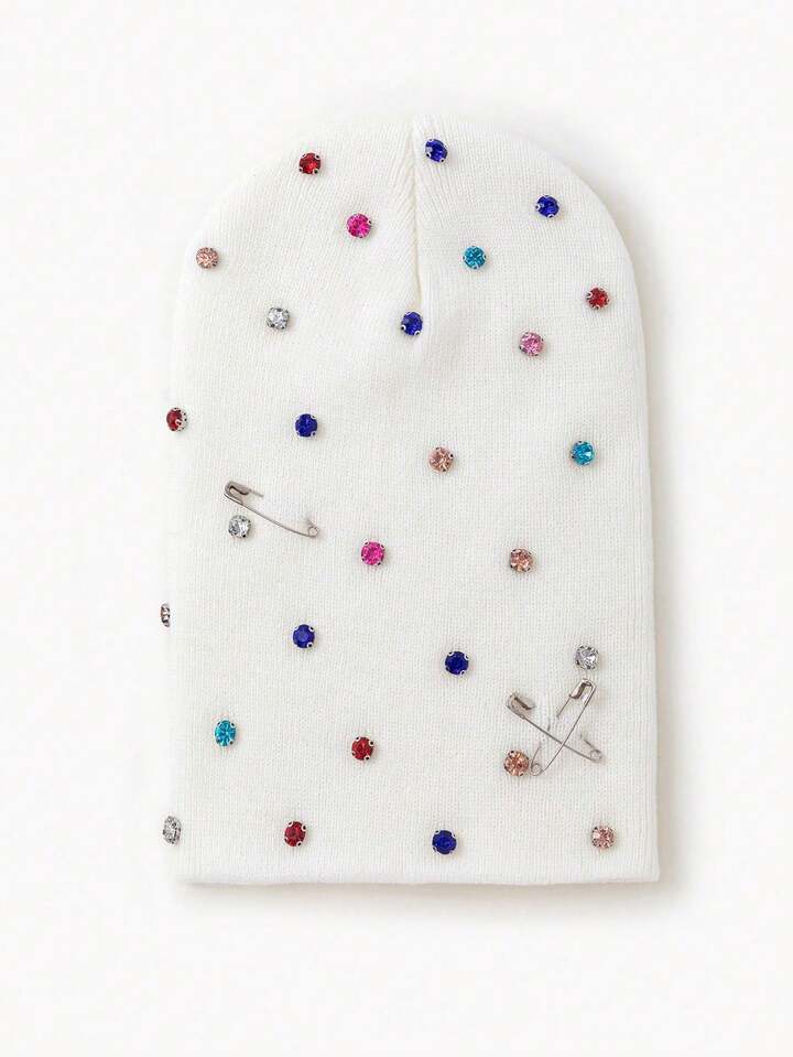 White Rhinestone Beanie