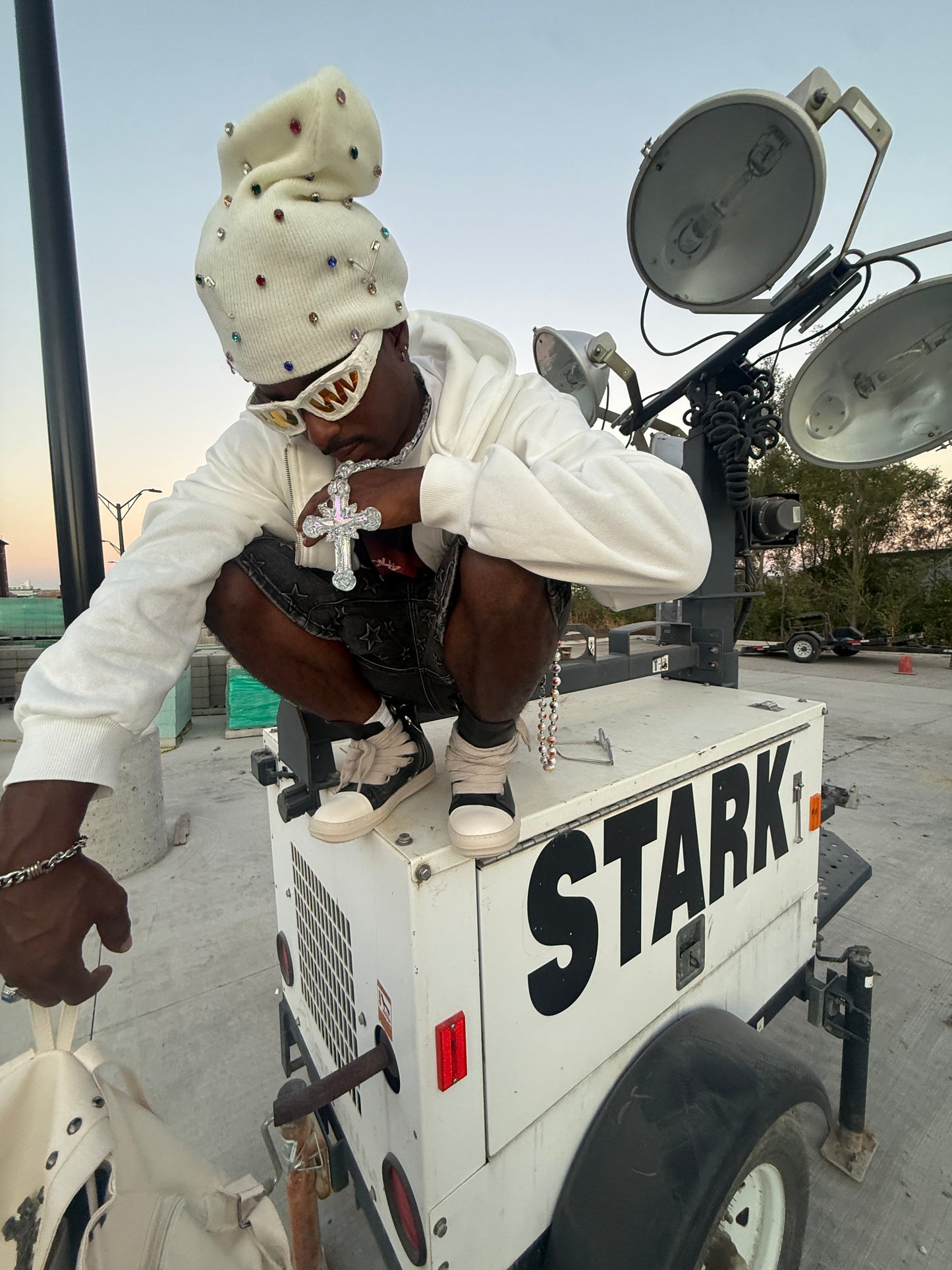 White Rhinestone Beanie