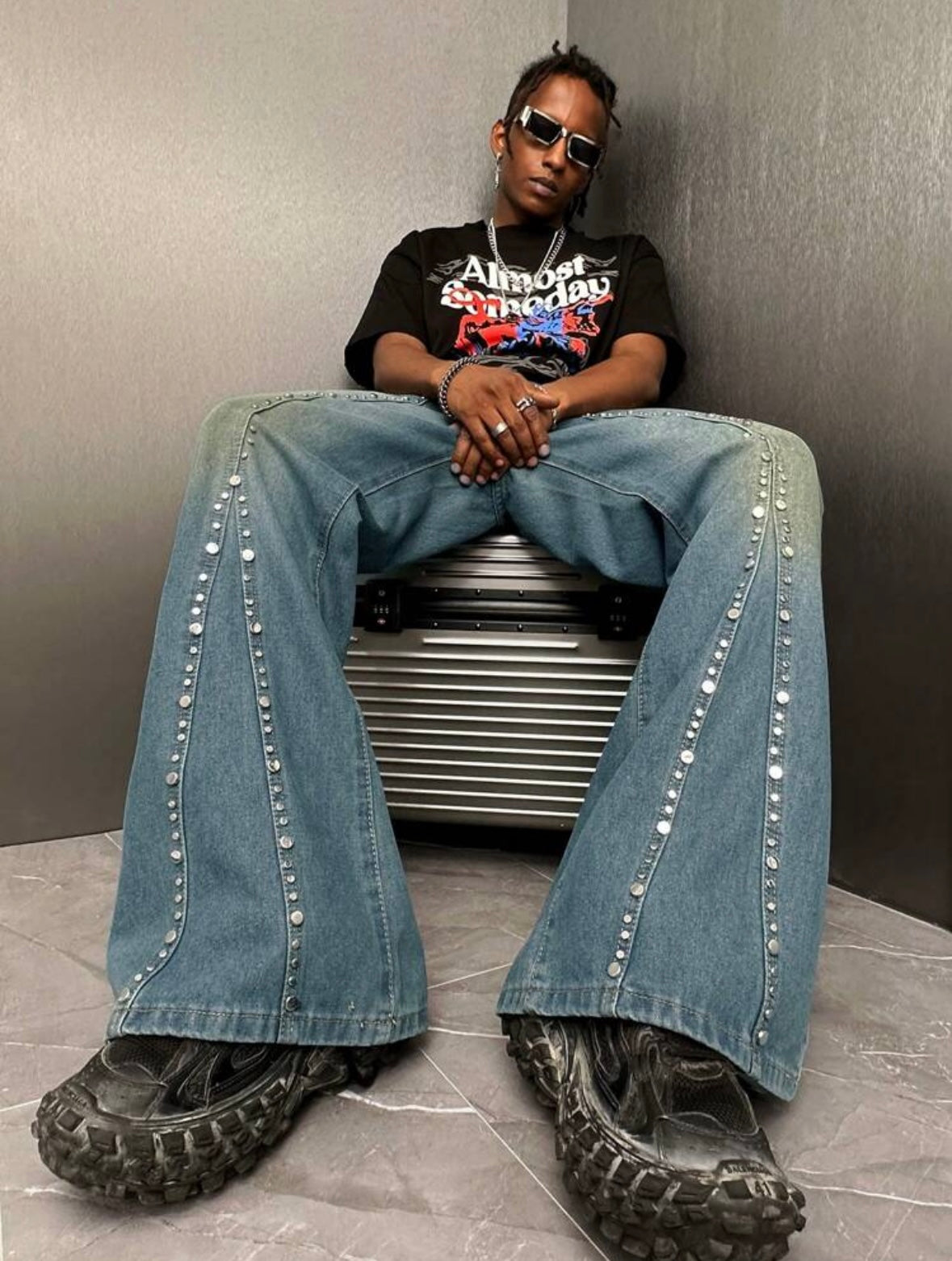 Rhinestone Wide Leg Jeans