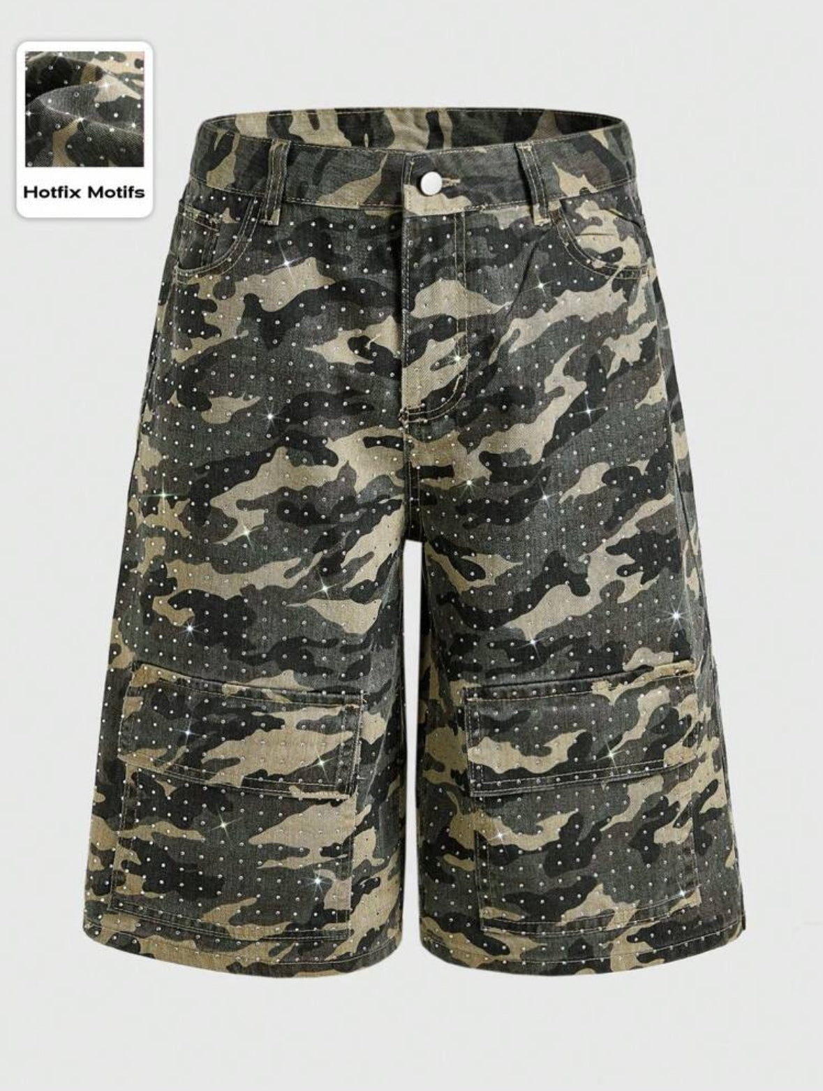 RHINESTONE CAMO JORTS