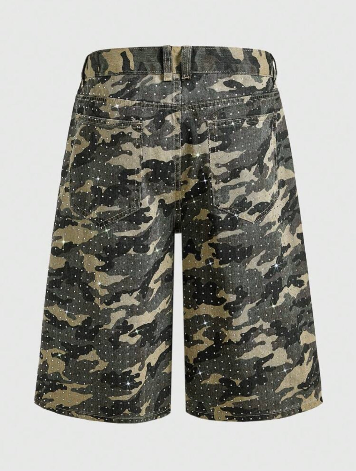 RHINESTONE CAMO JORTS